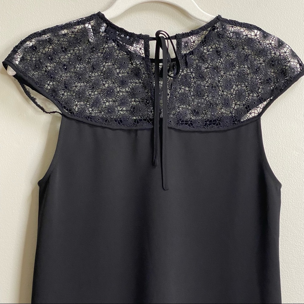 Sandro Paris Black Lace Yoke Cap Sleeve Shift Dress Size 1 / Small - Picture 11 of 16